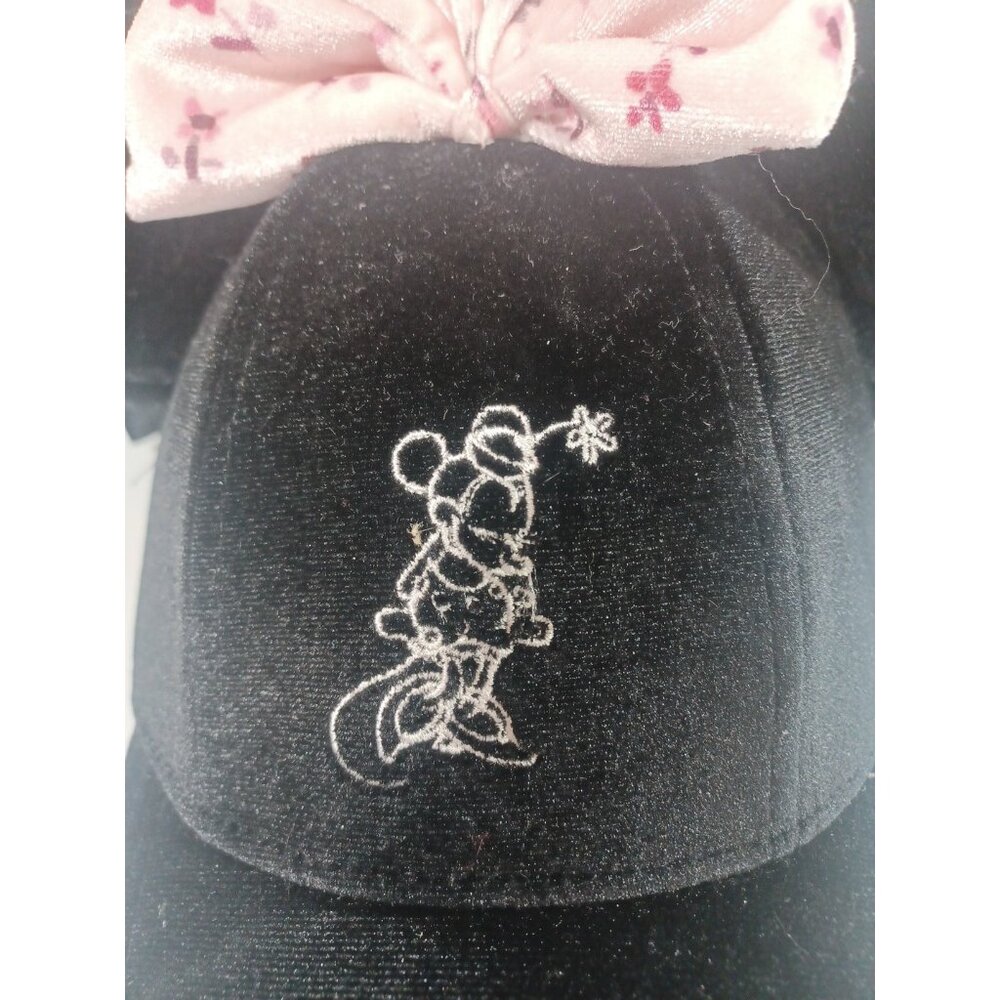 New Minnie Mouse Ears  Adult Velvet Adjustable Hat Cap With Pink Floral Bow - Picture 6 of 10